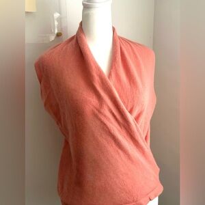 Linda Allard Ellen Tracy Cashmere Coral Wrap Sleeveless Sweater